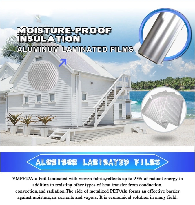 Pet/VMPET/PE Film Laminating Film Pet for Heat Insulation for Underlayment with Silver Color for Construction /Al/PE Packaging Film/Aluminum Foil Coating LDPE