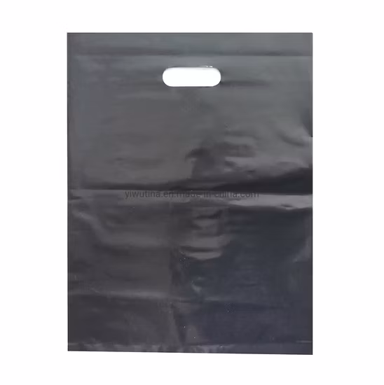 Glossy Black Plastic Bag with Die Cut Handle, Printed Bag, Shopping Bags with Customized Design